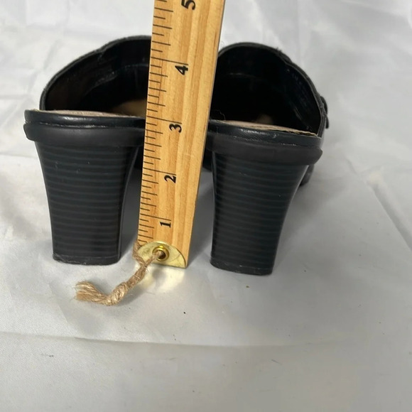 BARETRAPS Vivid Black Leather Chunky Heeled Mules Croc Effect Square Toe Size 6 - Picture 11 of 12